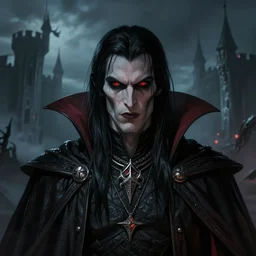 a highly detailed color illustration portrait of a evil vampire king with long black hair, conan, dark moody eerie castle setting, d & d portrait, planescape, horror fantasy art, hires, deviantart, sharp focus, art by tim hildebrandt and frank frazetta and gerald brom and greg rutkowski
