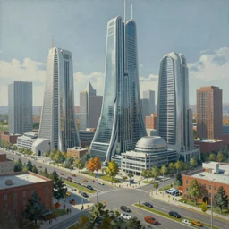 highly-detailed, beautiful, realistic painting of a dystopian, future Ann Arbor