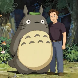 Elon Musk meet Totoro in anime style in Ghibli studio cartoon