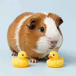 guinea pig taking a bath with a tiny rubber duck