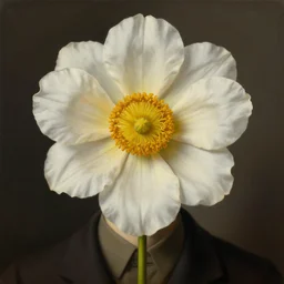 portrait of a faceless beautiful flower - head man by rene magritte, detailed painting, distance, centered, hd, hq, high resolution, high detail, 4 k, 8 k