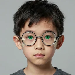 portrait of a small, skinny 1 7 - year - old boy with a thin face, black hair, and bright green eyes. wears round glasses held together with tape and has a thin scar on his forehead, potter, hyper realistic face, beautiful eyes, character art, art by mark brooks, hyperdetailed, cryengine, trending on artstation, digital art
