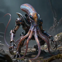 photorealistic squid alien robot squid, digital art