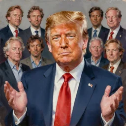 painting of donald trump, serene, by peter mohrbacher, wadim kashin, greg rutkowski, larry elmore, george pemba, ernie barnes, raymond swanland, magali villeneuve, trending on artstation