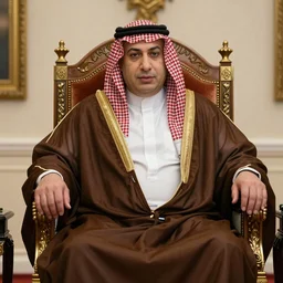 Benjamin Netanyahu as a fat Arab king, sitting on his throne