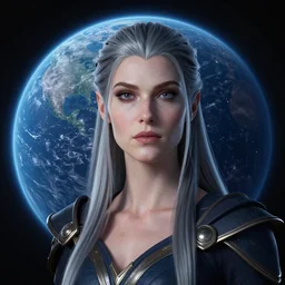 hyperrealist portrait of sylvanas windrunner on a blue planet. by bayard wu, fantasy, photorealistic, octane render, unreal engine, dynamic lighting, trending on artstation, poster, volumetric lighting, very detailed faces, 4 k, award winning