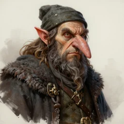 a highly detailed airbrush painting of a evil mage hobbit with a big nose, trending on artstation, unreal 5, daz, hyperrealistic, octane render, dungeons and dragons, dynamic lighting