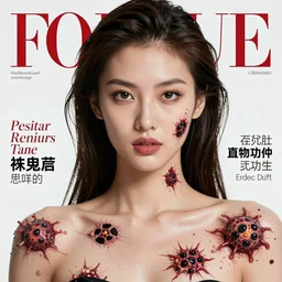 gorgeous covergirl model, magazine cover, horrifying radiation tumors