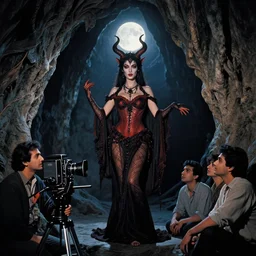 a masterpiece photograph of a demon goddess, inside a gothic cave, moonlight, by alfred hitchcock, by henri cartier - bresson, by sohrab hura, by raghu rai, shot on large format film camera, cinematic composition,