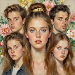 portrait of lyndsey scott with a floral background : : painted by artgerm, karol bak, artur bordalo, sandra chevrier : : portrait, character, illustration, hyperrealism, photorealism