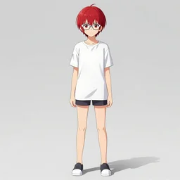 full body anime portrait of a cool emo red hair white glasses dressed in a lab coat cinematic highly detailed 4 k neon background crack
