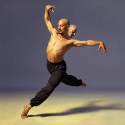 a bald man dancer with a goatee, art by Tony sart, Thomas kinkade