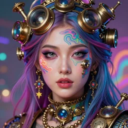 beautiful, young woman, detailed gorgeous face, magical, steampunk, vaporwave aesthetic, synthwave, colorful, psychedelic, artstation, concept art, smooth, extremely sharp detail, finely tuned detail, ultra high definition, 8 k, unreal engine 5, ultra sharp focus, illustration, art by artgerm, greg rutkowski and alphonse mucha