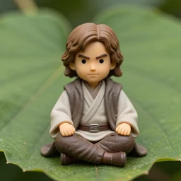 small qui - gon jinn sitting under a leaf, macro photography