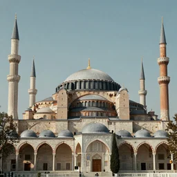 An old mosque with huge dome and tall minarets, realistic matte painting,
