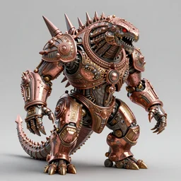 a machine mutant kaiju, indian art, soviet art, 3 - dimensional, 3 d, rusty, damascus titanium, gold, rose - gold, in a symbolic and meaningful style, insanely detailed and intricate, hypermaximalist, elegant, ornate, hyper realistic, super detailed