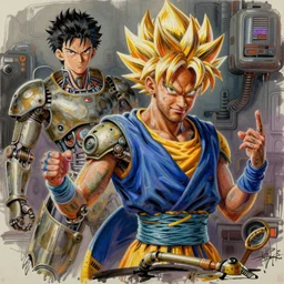 semi reallistic gouache gesture painting, by yoshitaka amano, by ruan jia, by Conrad roset, by dofus online artists, detailed 3d render of neymar as sayajin, Neymar soccer player transformed on Super Saiyan, Neymar jr,  portrait, cgsociety, artstation, rococo mechanical, Digital reality, sf5 ink style, dieselpunk atmosphere, gesture  drawn