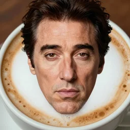 al pacino's face made of coffee and milk foam in a cup of cappuccino, high detail