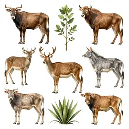 animals and plants on a white background, high detail, popular on etsy, Illustration, Anatomical Drawing, Painting