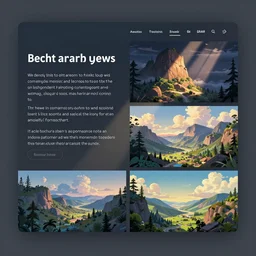 animated webpage design, text paragraphs in left, illustration images on the right column