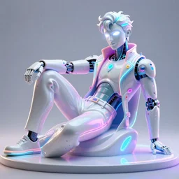 full-body rococo and cyberpunk style neon statue of a young attractive Brasileiro macho dotado android reclining sim roupa, glowing white laser eyes, prince crown of pink gears, diamonds, swirling silver-colored silk fabric. futuristic elements. full-length view. space robots. human skulls. intricate artwork by caravaggio. Trending on artstation, octane render, cinematic lighting from the right, hyper realism, octane render, 8k, depth of field, 3D