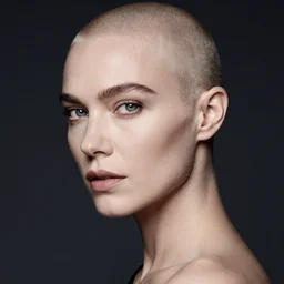 high - quality award winning photo by peter lindbergh of a bald beautiful woman, detailed, fashion photography, beautiful, elegant