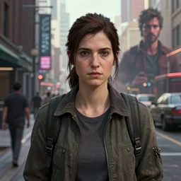 elle from last of us, hyperrealistic portrait, bladerunner street, art of elysium by yoji shinkawa and by jeremy mann and alphonse mucha, fantasy art, photo realistic, dynamic lighting, artstation, poster, volumetric lighting, very detailed face, 4 k, award winning