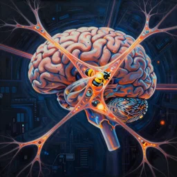 an incredible digital art painting of brains synapses firing, beeple and jean giraud, abstract conceptual, metaphysical, cinema 4 d, octane render, cyberpunk theme