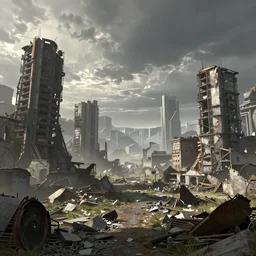 post apocalyptic scifi landscape with city ruins by philippe druillet