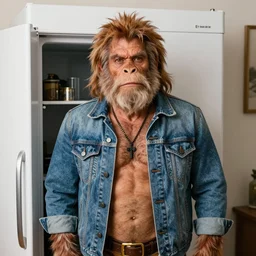 tarzan the fridge wearing a denim jacket