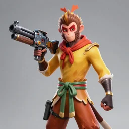 wu kong as a fortnite character. with a machine gun, in fortnite