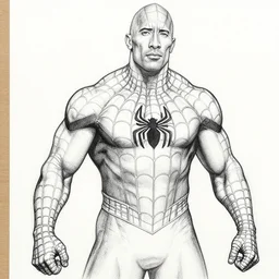 dwayne johnson as spiderman in style of pen line drawing, very detailed