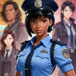 A beautiful young anime [African-American or white or Japanese] dieselpunk policewoman || very anime, fine-face, pretty face, realistic shaded Perfect face, fine details. Anime. realistic shaded lighting poster by Ilya Kuvshinov katsuhiro otomo ghost-in-the-shell, magali villeneuve, artgerm, Jeremy Lipkin and Michael Garmash and Rob Rey