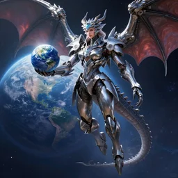 giant goddess shot, galactic sized beautiful hot anthropomorphic robot mecha female dragon, floating alone in space, larger than the planet, holding the earth, the earth a mere marble in her hand, detailed sleek silver armor, sharp claws, epic proportions, epic scale, highly detailed digital art, sci fi, furry, macro, dragon, giantess, warframe fanart, destiny fanart, furaffinity, deviantart, realistic