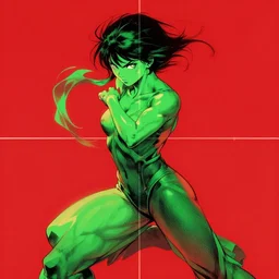 green lady fighting red, high intricate details, rule of thirds, golden ratio, cinematic light, anime style, graphic novel by fiona staples and dustin nguyen, by beaststars and orange, peter elson, alan bean, studio ghibli, makoto shinkai