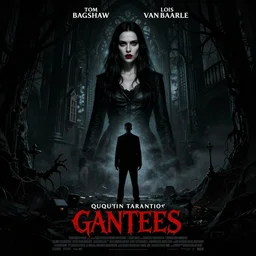 movie poster for a quentin tarantino's gothic noir movie, by tom bagshaw and lois van baarle, trending on artstation, gothic art, darksynth, dark and mysterious, gothic