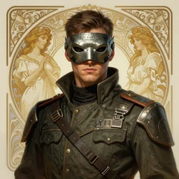 portrait of a cyberpunk masked soldier, half body, d & d, fantasy, intricate, elegant, highly detailed, digital painting, artstation, concept art, art by artgerm and greg rutkowski and alphonse mucha