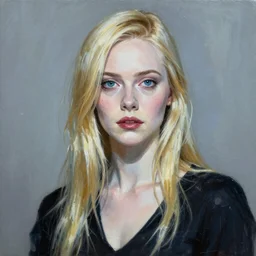 a striking hyper real painting of Elle Fanning in the style of Ghost in the Shell