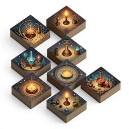 a pack of 2. 5 d isometric tiles, high fantasy, medieval, alchemy, magical laboratory