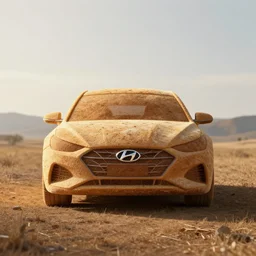 Hyundai car made of bread, concept, 3d render, unreal engine 5, octane render, 4k, low contrast, ray tracing, serene landscape, calm, relaxing, beautiful landscape, highly detailed, high quality, product photo, hyperrealistic, concept art, symmetrical, centered, godrays