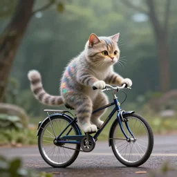 fantasy book cover artwork of a cat riding a bicycle, ultradetailed, wallpaper, 4k, prismatic