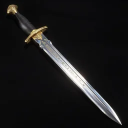 full color page scan reference sheet of long 5 0 cm sabers, narrow at the base, wider at the tip, the blade has several serrations, steel gleams sunlight, ornaments as etched hieroglyphs unknown language, weapon artbook, black background, back light, detail intricate, sharp focus, digital fantasy art