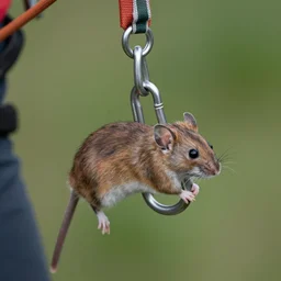 mouse doing climbing with carabiner