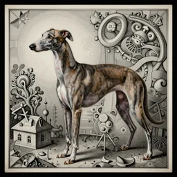 an award winning anamorphosis portrait painting of a italian greyhound dog, inspired by lise deharme, albrecht durer, abstract, a level art, intricate, pop surrealism, digital poster, ornately detailed, photorealism, trending in artstation