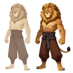 a fantasy anthropomorphic lion Martial artist character design sheet, trending on artstation