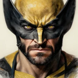 wolverine in costumem starring into the camera, fixed eyes, cinematic, surreal, dramatic lighting, face, detailed, intricate, elegant, highly detailed, digital painting, artstation, chalk, concept art, smooth, sharp focus, illustration, art by sam spratt,