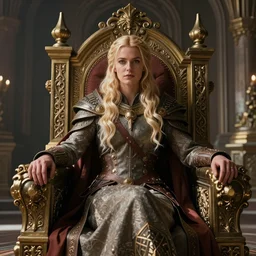 the elder scrolls vi, charismatic regal blonde female jarl, portrait, exquisitely designed throne room, atmospheric lighting, painted, intricate, volumetric lighting, beautiful, daytime, slightly sunny weather, sharp focus, deep colours, ultra detailed, by leesha hannigan, ross tran, thierry doizon, kai carpenter, ignacio fernandez rios