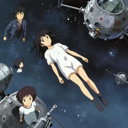 a lonely girl floating in a spacestation, akihito yoshida, hisashi eguchi, yuya nagai, Ilya Kuvshinov, murata range, jean giraud, makoto shinkai, kawaii, muted colors,matte, high saturation, detailed, fantasy