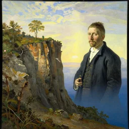 computer rendering of a cliff by Jan van Goyen and Thomas Kinkade psychedelic hyperrealistic and trending on pixiv