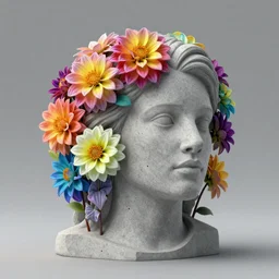 Hyper realistic concrete sculpture made with rainbow Dahlia flowers, Cinematic lighting, ultra good realistic 3D render by Gerald Brom, I can't believe how abstract this is, 8k